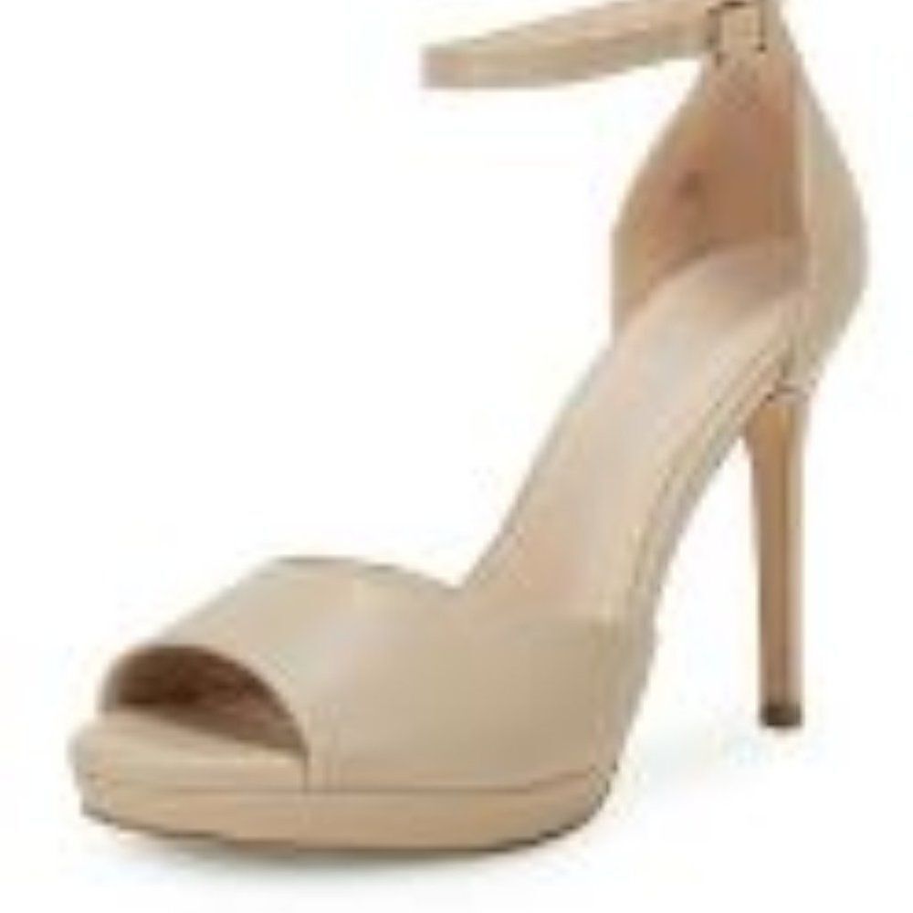 Womens Open Toe Stiletto Heeles  Ankle Strap Peep Toe size 8.5 light khaki color